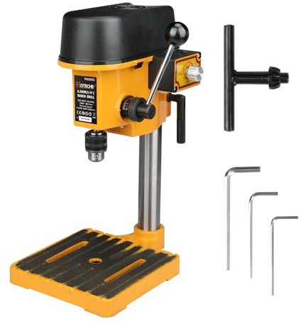 Hoteche 6,5mm Tischbohrmaschine 100W | 3-stufig regelbar (0-5000 U/min) | Präzisionsbohrfutter 0,6-6,5mm | 170x170mm Arbeitsplatte | für Metall/Holz mit Zubehör