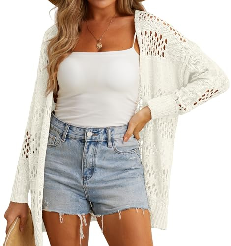 GRECERELLE Cardigan all'uncinetto da donna estivo da spiaggia coprire leggero scavato aperto davanti cardigan lungo da donna protezione solare abbigliamento da spiaggia