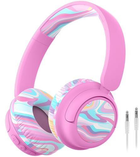 iClever BTH22 Kids Headphones Wireless, 60H Play Time, USB C Fast Charging, Bluetooth 5.4, AUX Cord,Safe Volume 74/85 dBA,Toddler Headphones for iPad/Tablet/Travel/School,Color Texture