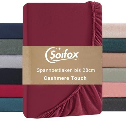 Soifox Spannbettlaken 180x200cm Winter - Rot Jersy Thermo Fleece Bettlaken 200x200 wie Biber, Kuschelig Flauschig Cashmere Touch Bettlaken für Boxspringbett Topper Matratze mit Gummizug