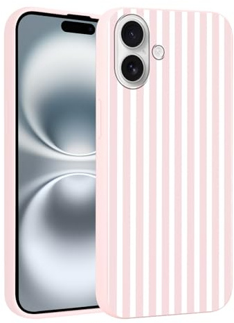 Foonary Stripes Phone Case for iPhone 16 Cute Fashion Pattern Case 6.1, Aesthetic Trendy Stylish Design Women Girly Cover Camera Protective Slim Silicone Shockproof, Pink