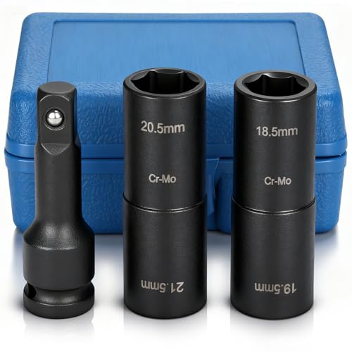 3Tlg Schlagschrauber Set-18,5mm19,5 mm Steckschlüsseln-7,6cm Verlängerung,1/2 Doppelkopf Radmutternschlüssel,Radmutternschlüssel und Reifenwechselwerkzeug,Passend für Ford,Land Rover und alle Modelle
