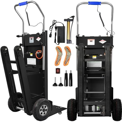 Vakiorn 1250W Elektrische Raupen Sackkarre, Elektrischer Treppensteiger mit 408kg Tragkraft & Sicherheitsseil, Treppen & Abstiege BewäLtigen,Allwetter-Ganzjahresreifen