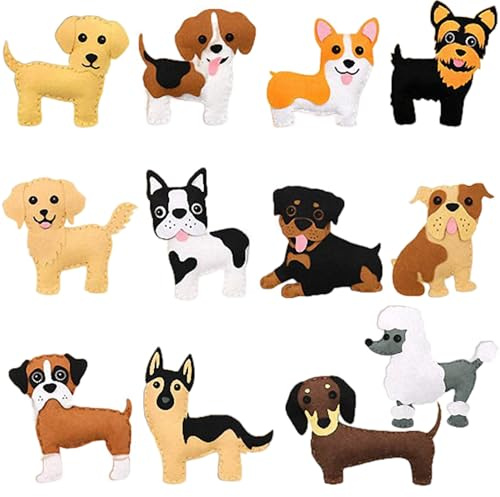 DAGLLGEW 1 Set Kinder-Nähset, niedliches Tier-Nähset aus Filz, verschiedene Hunde-Stofftiere, lustige Kinder-DIY-Bastelarbeiten, Ornamente, Lernspielzeug für Anfängerkinder