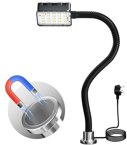 Lampada da lavoro magnetica, LED 15W 6000K per macchine, con collo d'oca flessibile e base magnetica potente, per banco da lavoro, cucito, tornio, barbecue, officina, illuminazione industriale