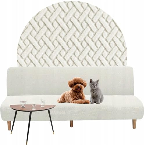 Domidekor Sofa Überzug Ohne Armlehnen – Sofa Bezug, Elastische Jacquard Sofahusse, Stretch, rutschfest & Waschbar für Wohnzimmer, Weich & Pflegeleicht, 3 Sitzer 190–210 cm, Creme