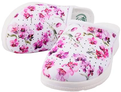 JOMIX Zoccoli Sabot Donna Comodi per Casa Tomaia Floreale Plantare Morbido Suola Antiscivolo Silenziosa Leggeri Facili da Indossare Zeppa Bassa 4.5 cm
