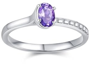 Eheringe Damen, Ringe für Damen mittelfinger Elegantes Design mit Ovalem Solitär-Amethyst 0,5 Karat 18K Weißgold Größe 58 (18.5)