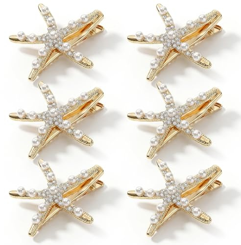 SULIKJHUI 6 Stück Seestern Haarspangen für Damen, Meerjungfrau | Meerjungfrau Haarschmuck mit Perlen, Accessoires Damen, Anti-Rutsch Design, für Hochzeit & Karneval