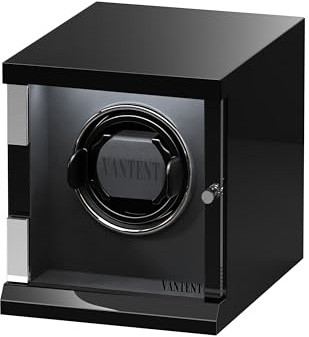 VANTENT Uhrenbeweger im patentierten Design für Automatikuhren mit LED-Beleuchtung, glänzender Oberfläche und leisem Motor, 1 Uhr positiv/schwarz, Modern