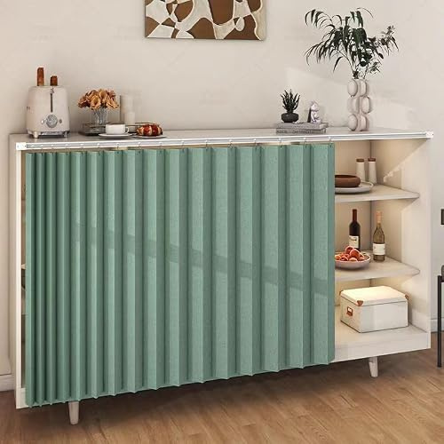 Generisch Selbstklebender Küchenschrankvorhang,Schiebevorhang, staubdichter Schrankvorhang für offenes Regal mit Schiene,wasserdichter Faltbarer,Waschbeckenvorhänge,A4,W50cm/H70cm