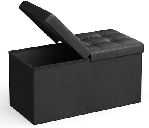 SONGMICS Sitzbank, faltbar, Sitztruhe, 89 Liter Fassungsvermögen, bis 300 kg belastbar, 38 x 76 x 38 cm, tintenschwarz LSF45BK