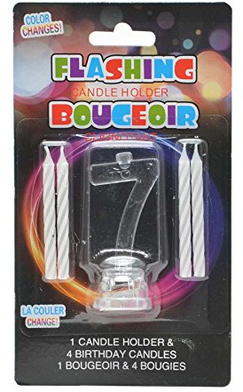Number 7 LED Light Up Flashing Colour Changing Holder With 4 Wax Cake Candles Birthday Anniversary Table Decorations