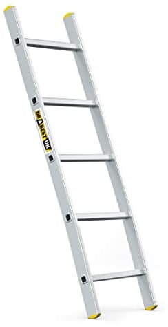 DRABEST PRO Serie Anlegeleiter Aluminium-Stufenleiter - 5 Stufen - mit Leiterhaken - Tragfähigkeit 150 kg - Anti-Rutsch-Füße, Leichtes Gewicht, korrosionsbeständig - EN131