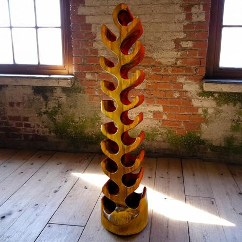 Kinaree Massivholz Weinregal für 18 Flaschen - 150cm freistehendes Flaschenregal in Baum Form aus einem Stück massiver Akazie (Suar) in rustikaler Optik