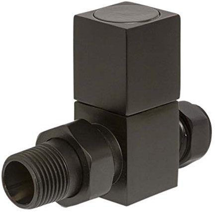 Grey Square Modern Straight Radiator Valves 15mm x ½” - Set of Two