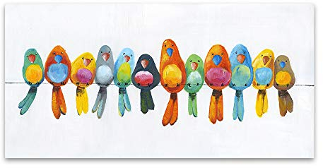 Wandkunst Vögel auf Draht Gemälde auf Leinwand Tier bunte Poster Drucke für Heimdekoration rahmenlos (50 x 100 cm ungerahmt)