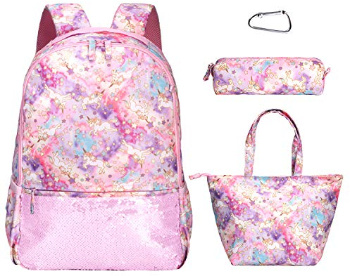 sphaiya Backpack for Girls,Girls Backpack with Lunch Box Cute Toddler Hiking Backpack Set Kindergarten Preschool Book Bag for Elementary Kid Pink