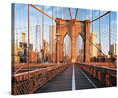 PICANOVA – Bild auf Leinwand New York Brooklyn Bridge 120x80cm – Leinwandbild – Premium Leinwanddruck – Wandbild Kunstdruck Auf 2cm Holz-Keilrahmen Wohnzimmer Wanddekoration – New York