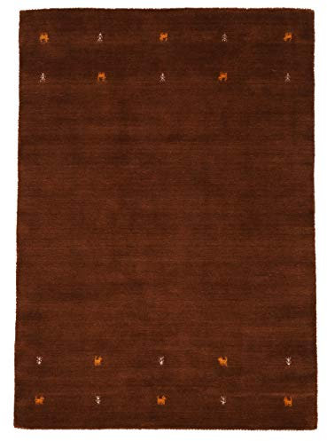 carpetfine Wollteppich Gabbeh Uni Braun 80x150 cm | Moderner Teppich für Wohn- und Schlafzimmer