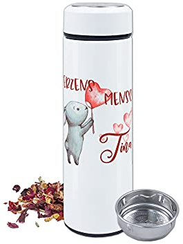 GRAZDesign Teeflasche mit Sieb to go, Thermobecher personalisiert mit Namen, Teebecher Teekanne mit Siebeinsatz, Thermosflasche Edelstahl 500ml Motiv Herzensmensch