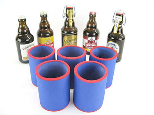 asiahouse24 5 Blaue Getränkekühler - Bierkühler - Flaschenkühler für Kurze, Dicke 0,33L Bierflaschen aus bestem 5-6mm dicken Neopren für Beste Kühlung - Qualitätskühler