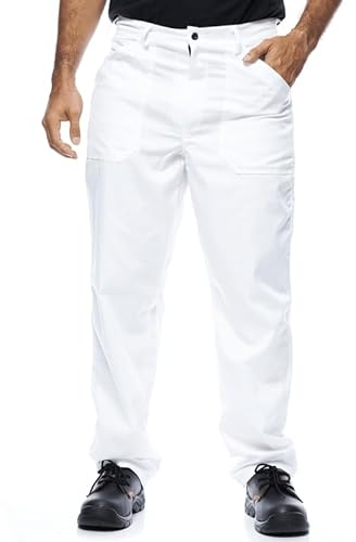 Men's Work Trousers, Classic Model, Work Cargo Pants, S-3Xl Size, Work Trousers for Man, Made in EU, Cargo Pants Men with Elasticated Waist, Mazalat Workwear, Classic Trousers, White, S(EU46)-W30