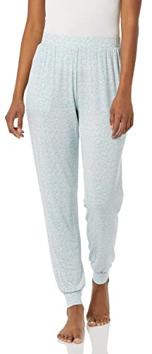 Amazon Essentials Pantaloni Pigiama in Jersey Leggero Lavorato a Maglia Stile Jogger, per Relax o da Notte, con Tasche Donna, Blu Chiaro Rosato Leopardata, S