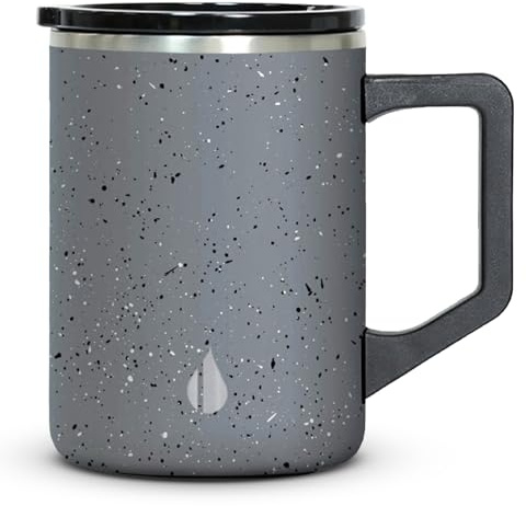 Elemental Insulated Coffee Mug - Triple-Wall Stainless Steel Summit Travel Cup for Hot and Cold Drinks - Thermal Coffee Mug with Lid and Handle for Camping, Office & Travel 470ml - Grey Speckle