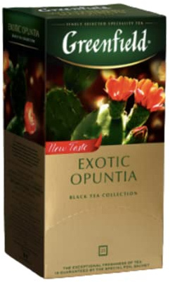 GREENFIELD EXOTIC OPUNTIA | NEU | AROMATISIERTER SCHWARZER TEE | Schwarztee, Hibiskus, Birne, Basilikum | Flavoured Black Tea | 25 beutel