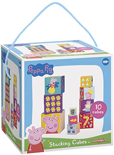 BAMBOLINO TOYS 360105 Peppa Pig Stapelwürfel Set – Motorikspielzeug Bunte Bausteine für Kleinkinder ab 18 Monate mit Motiven Wutz und ihren Freunden