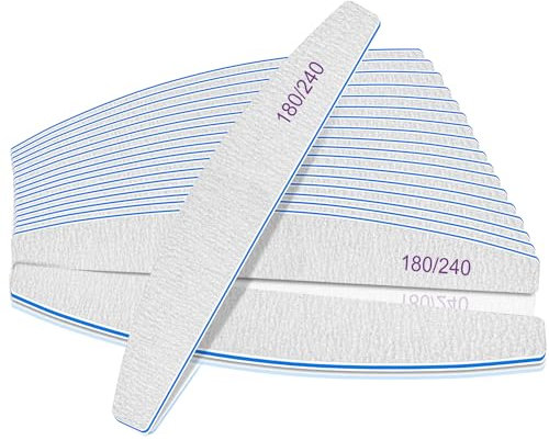 Professional Nail Files 180/240 Grit, 12 PCS Medium Coarse Double Sided Emery Board Set for Natural Nails