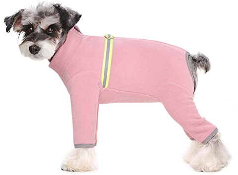 Dog Fleece Warm Clothes, Puppy Winter Long-Sleeved Four-Legged Clothes, Puppy Onesie With D Ring,Cold Weather Coats For Small To Medium Dogs_M(Pink)
