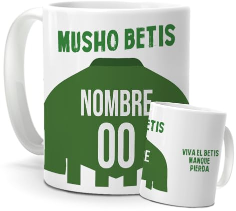 Taza Personalizada con Nombre Camiseta Betis Fútbol | Pack con Taza, Pulsera Coleccionable y Caramelos Divertidos | Regalo Original para Beticos | Perfecto para Navidad o Cumpleaños | Betis
