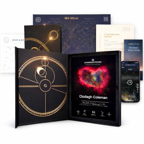 Stern taufen Geschenkbox – Herz Design | Personalisierte Sterntaufe mit Zertifikat, Sternkarte & App | Einzigartiges Geschenk für Paare, Jubiläen & Erinnerungen