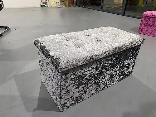 Textile Home New Crushed Velvet Diamante Ottoman Storage Box Seat Stool Toy Storage Box (Silver, 2 Seater)