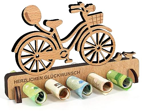 Geburtstag Geldgeschenk Holz, Geldgeschenk für Führerschein, Neuen Auto, Tankstellen Geschenk, Tankgutschein Geld Geschenk Holz Deko für Freunde, Familie, Frauen (Fahrrad)