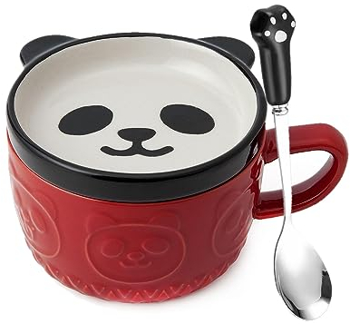 XinHuiGY Tasse à café en forme de chat mignon avec couvercle, tasse à thé en forme d'animal, tasses kawaii en céramique avec porte-biscuits et cuillère, cadeaux pour femme, elle, fête des mères,