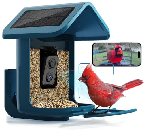 OnlyFly Vogelfutterhaus mit Kamera - Smart Vogelfutterstation mit Kamera 1080P HD für schöne Nahaufnahmen, AI-Erkennung, solarbetrieben, Vogelbeobachtungskamera für Outdoor (Keine SD-Karte)