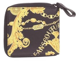 Versace Jeans Couture Geldbörse mit Reißverschluss Herren 75YA5PB4 G89 aus Saffiano-Leder Schwarz/Gold Baroque - cm. 11,5x10,5x2, Schwarz