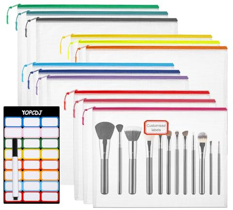 YOPCDJ 12 x Netztaschen mit Reißverschluss, A5-Puzzle-Tasche (12 Farben, 12 Packungen) zum Organisieren, für Klassenzimmer, unverzichtbare Aufbewahrungstasche, Brettspiele und Bürobedarf