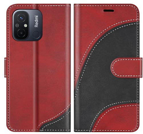 BoxTii Coque pour Xiaomi Redmi 12C / Xiaomi Redmi 11A 4G, Portefeuille Etui en Cuir PU, Magnétique Protection Housse Coque pour Xiaomi Redmi 12C / Xiaomi Redmi 11A 4G, Rouge