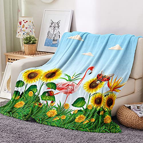 EHOMERY Lustige Kuscheldecke Musselin Decke Kuscheldecke Personalisiert Extra Warme Decke Camping Flamingo Karikatur Camping-Decke Dekorative Weiche Kuscheldecken Blau 130x100cm