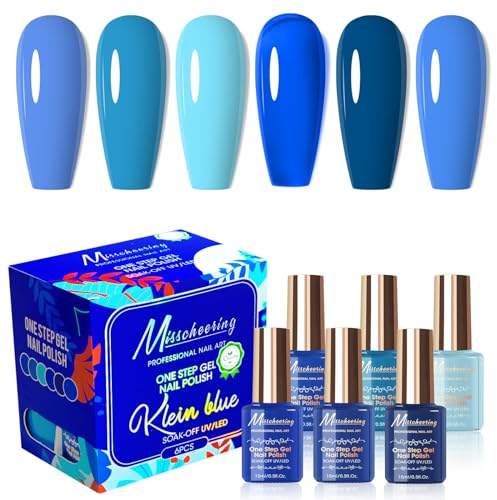 Cycullinyt 6Pcs One Step Gel Nagellack Set, 3 in 1 Keine Notwendigkeit Basis und Top Coat, 15ml Soak Off LED UV Blau Nude Nagel Gel Polish Maniküre Kit für Frauen Mädchen