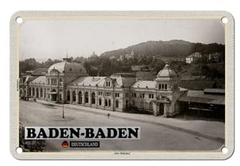 FEMER Blechschild Städte Baden-Baden Alter Bahnhof Deko 18x12cm Schild
