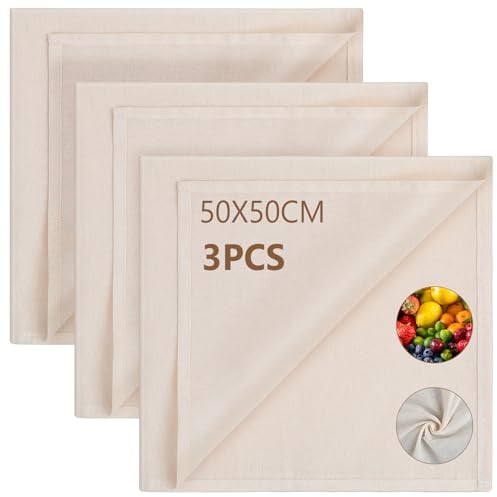 AiQInu Etamine Alimentaire,50x50cm Tissu Ourlé Mousseline,Toiles filtrantes en pur coton,étamine non blanchie, réutilisables,Idéales pour filtrer Jus Fromage Thé Épices