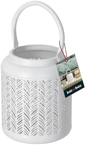 KOTARBAU® Windlicht mit Henkel Metall Weiß ⌀ 12,5 cm Höhe 24 cm Stahl durchbrochen Teelichthalter Windlichter Tischdeko Teelichthalter große Teelichter Metall Weihnachtsdeko