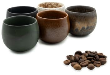 Pheniox Set di tazze da caffè Timeout | 5 x 90 ml – tazze di alta qualità in gres | set di tazze da caffè – senza manico | regalo in design moderno – lavabile in lavastoviglie | moka | tè | sake