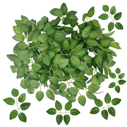 Foglie Artificiali,30 PCS Foglie di Rosa Artificiali Verde Artificiali Foglie Artificiali di Seta di Foglie Verdi Foglie Finte per Balcone Plastica Foglie Foglie Verdi con Steli per Decorazioni