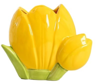 Vaso in Ceramica Rosa a Forma di Tulipano, Vasi Decorativi in ceramica Colorata a Tulipano Decorazioni per la Casa Carine, Vaso Multifunzionale per Decorazioni Nuziali, Scrivania,(Giallo)